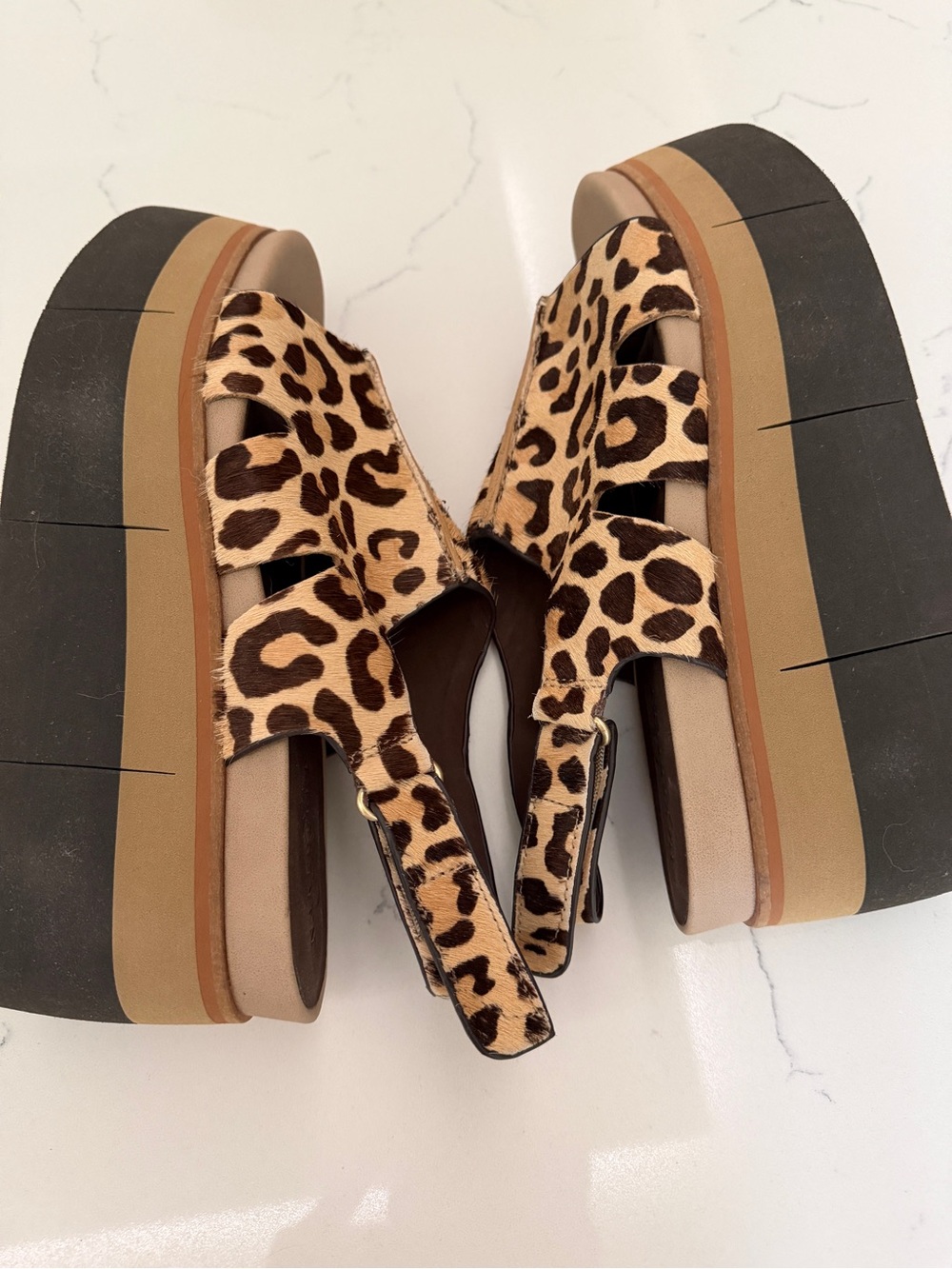 Naked Feet Leopard Print Platform Sandals - Tan/Black - Picture 5 of 9
